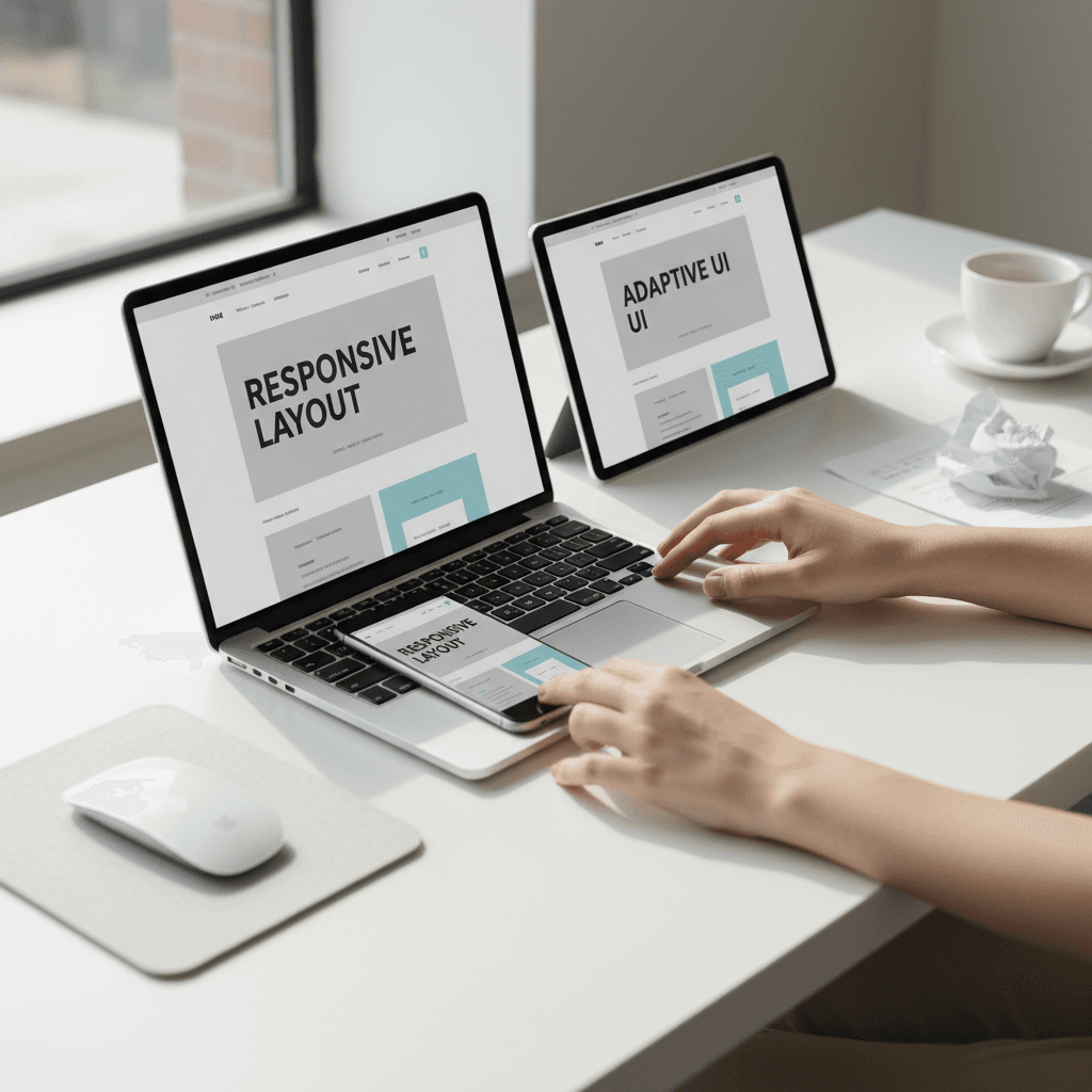 Website design displayed responsively on desktop, tablet, and mobile devices