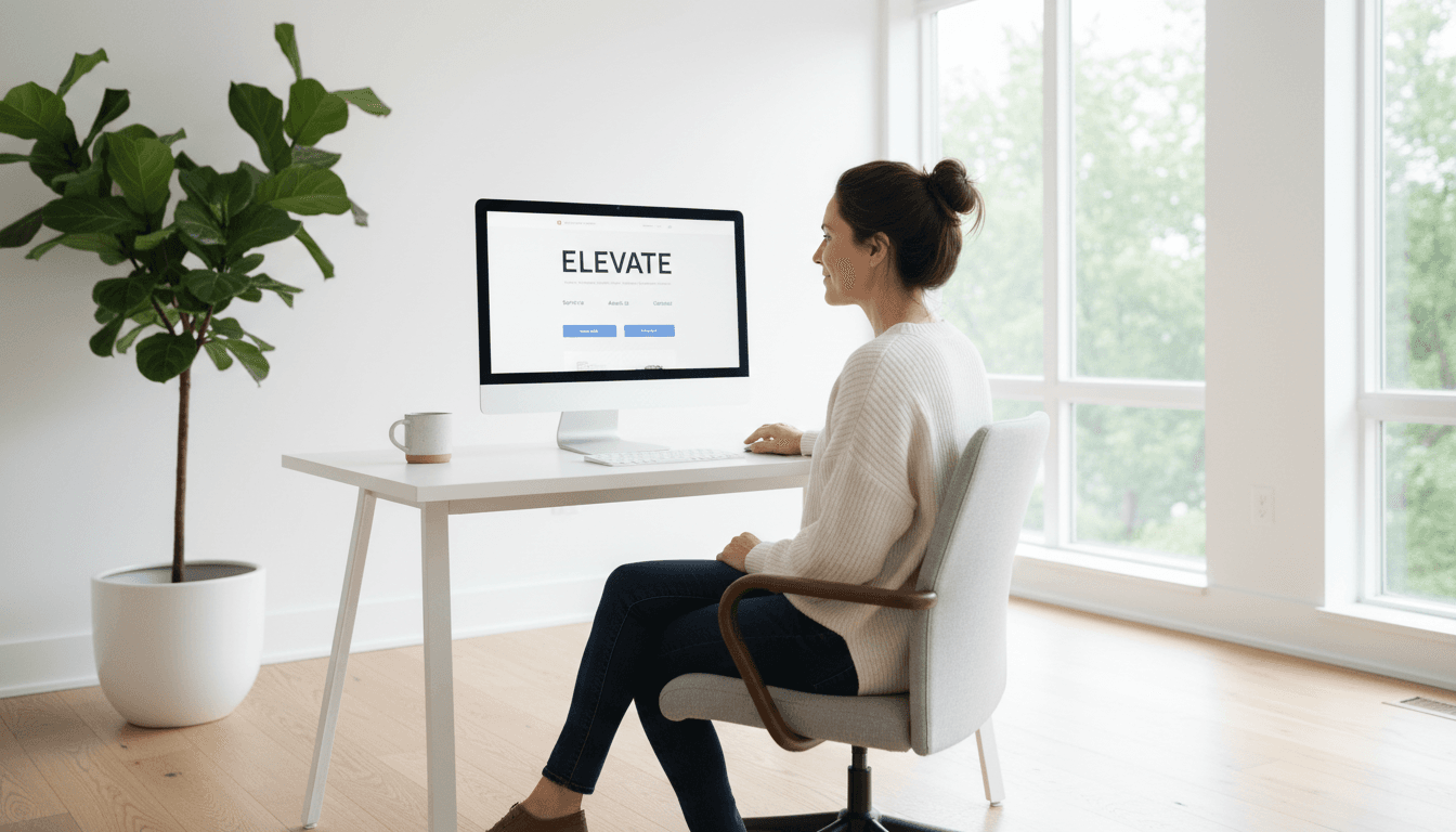 Small business owner viewing their newly launched website